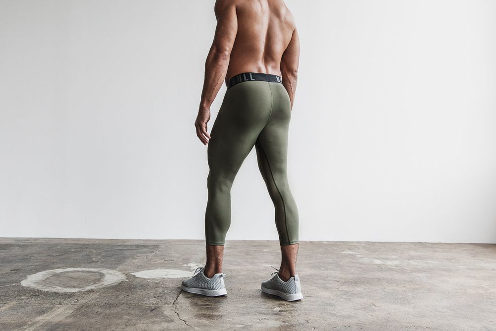 NOBULL Men's 3/4 Compression Tights - Army Green - Ireland (8176GEJFH)